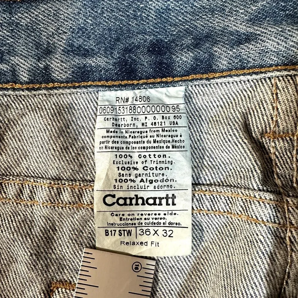 Carhartt B17 STW Relaxed Fit Jeans Mens 36x32 Light Wash Blue Tapered Denim Work
